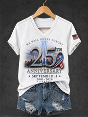 Women's 9.11 Never Forget Printed V-neck T-shirt