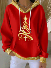 Women's Merry Christmas Christmas Tree Jesus Cross Hoodie