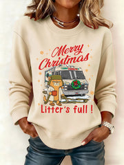 Women's Christmas Funny Cat Print Casual Sweatshirt