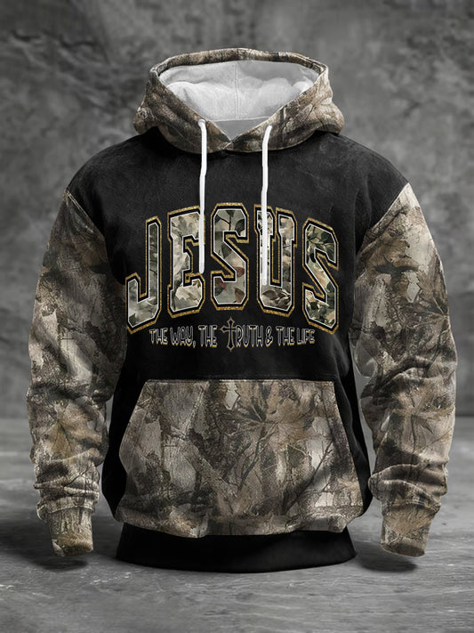 Men's Jesus The Way The Truth The Life Forest Camouflage Print Casual Hoodie