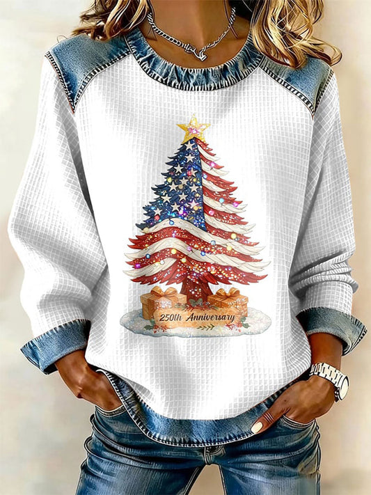 Women's 250th Anniversary Christmas Tree Print Casual Top
