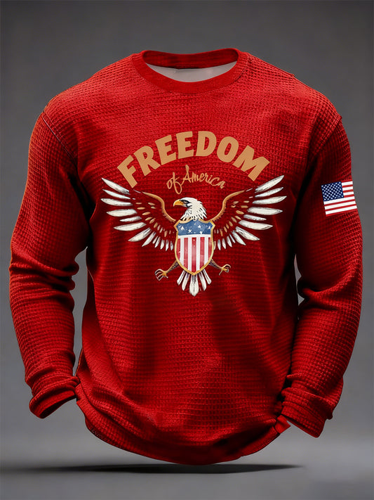 Men's Freedom Of America Flag Waffle Long Sleeve T-Shirt