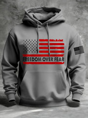 Men's Freedom Over Fear USA Flag Print Casual Hoodie