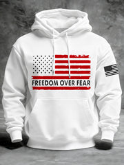 Men's Freedom Over Fear USA Flag Print Casual Hoodie
