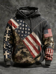 Men's Vintage Faith American Flag Camo Hoodie