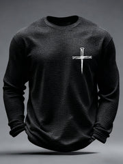 Men's Jesus Has My Back Cross Faith Print Casual Waffle Long Sleeve T-Shirt