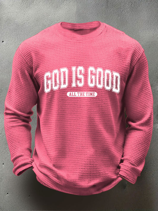 Men's God Is Good Waffle Print Casual T-Shirt