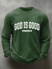 Men's God Is Good Waffle Print Casual T-Shirt