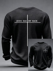 Men's Jesus Has My Back Cross Faith Print Casual Waffle Long Sleeve T-Shirt