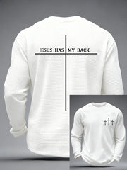 Men's Jesus Has My Back Cross Faith Print Casual Waffle Long Sleeve T-Shirt
