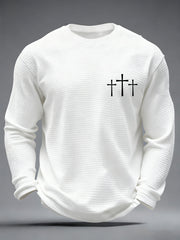 Men's Jesus Has My Back Cross Faith Print Casual Waffle Long Sleeve T-Shirt