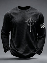 Men's Faith Over Fear Print Casual Waffle Long Sleeve T-Shirt