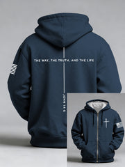 Men's Jesus The Way The Truth The Life John 14:6 Christian Cross Print Zip-Up Hoodie