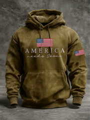 Men's America needs jesus Oversized Drop-Shoulder Hoodie with Pockets