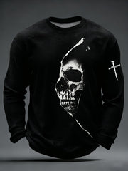 Men's Vintage Skull Faith Cross Waffle Long Sleeve T-Shirt