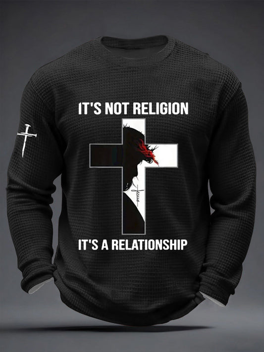 Men's It’S Not Religion It’S A Relationship Faith Cross Waffle Long Sleeve T-Shirt