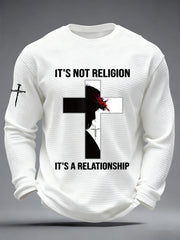Men's It’S Not Religion It’S A Relationship Faith Cross Waffle Long Sleeve T-Shirt