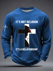 Men's It’S Not Religion It’S A Relationship Faith Cross Waffle Long Sleeve T-Shirt