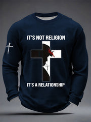 Men's It’S Not Religion It’S A Relationship Faith Cross Waffle Long Sleeve T-Shirt