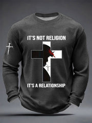 Men's It’S Not Religion It’S A Relationship Faith Cross Waffle Long Sleeve T-Shirt