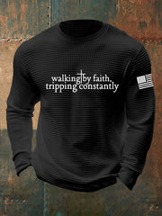 Men's Walking by Faith Tripping Constantly Cross Waffle Long Sleeve T-Shirt