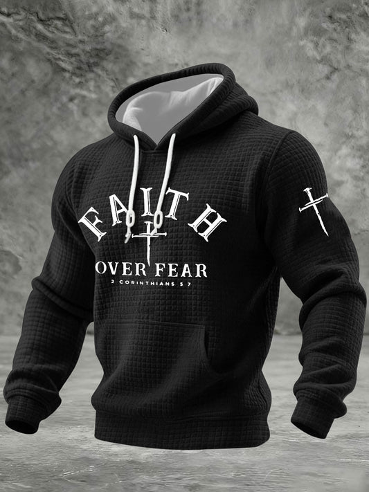 Men's Faith Over Fear Cross Checkered Cotton Hoodie