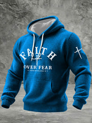 Men's Faith Over Fear Cross Checkered Cotton Hoodie