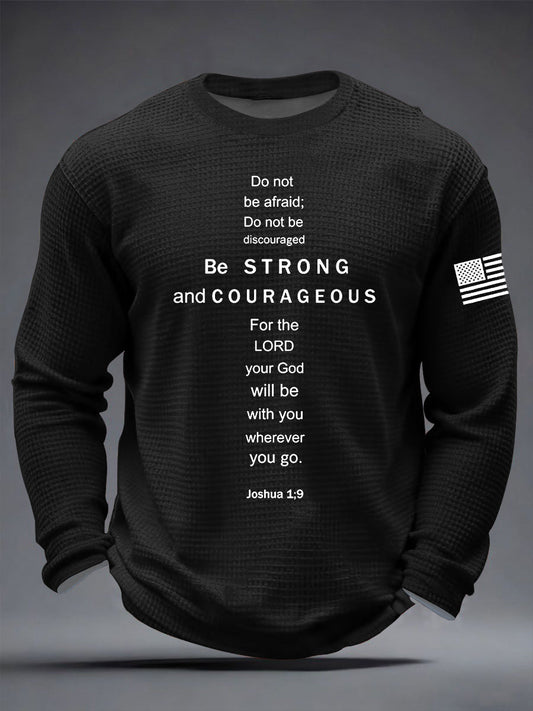 Men's Christian Be Strong and Courageous Cross Waffle Long Sleeve T-Shirt