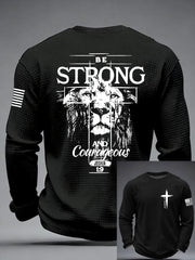 Men's Christian Cross Be strong and courageous sign Joshua 1:9 Waffle Long Sleeve T-Shirt