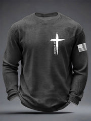 Men's Christian Cross Be strong and courageous sign Joshua 1:9 Waffle Long Sleeve T-Shirt