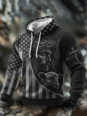 Men's Faith Cross Checkered Cotton Hoodie