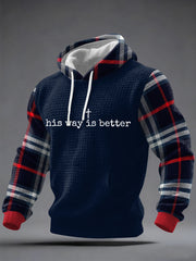 Men's Christian His Way Is Better Plaid Print Casual Checkered Hoodie