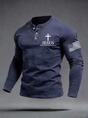 Men's Jesus The Way The Truth The Life Buttons Neck Long Sleeve T-Shirt