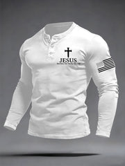 Men's Jesus The Way The Truth The Life Buttons Neck Long Sleeve T-Shirt