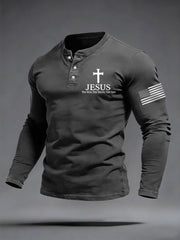 Men's Jesus The Way The Truth The Life Buttons Neck Long Sleeve T-Shirt