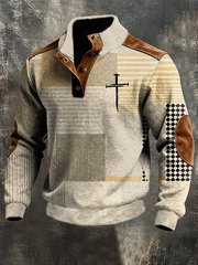Men's Vintage Faith Print Four-button Hoodie
