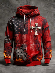 Men's Cross Flag Oversized Drop-Shoulder Hoodie With Pockets
