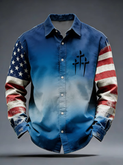 Men's Vintage Flag Christian Faith Cross Printed Shirt