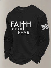 Men's Christian Faith Over Fear Cross Printed Waffle Sweatshirt