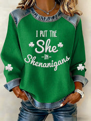 Women's St. Patrick's Day Denim Collar Plaid Top