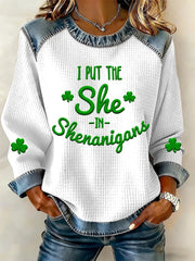 Women's St. Patrick's Day Denim Collar Plaid Top