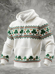 Men's St. Patrick's Day Shamrock Art Checkered Cotton Hoodie
