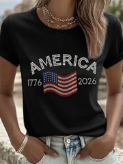 Women's Freedom Legacy 1776-2026 Rhinestone Pattern T-Shirt