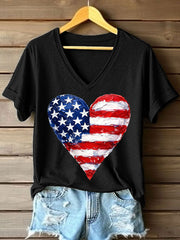 Women's Legacy Anniversary Heart Print V-Neck T-Shirt