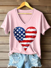 Women's Legacy Anniversary Heart Print V-Neck T-Shirt