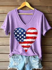 Women's Legacy Anniversary Heart Print V-Neck T-Shirt