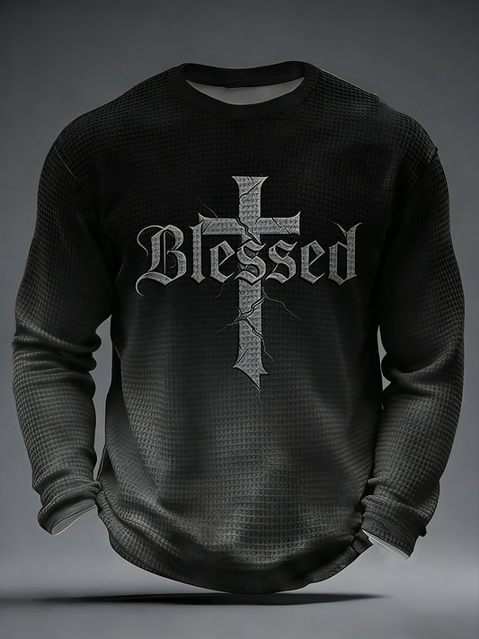 Men's Christian Blessed Cross Waffle Long Sleeve T-Shirt