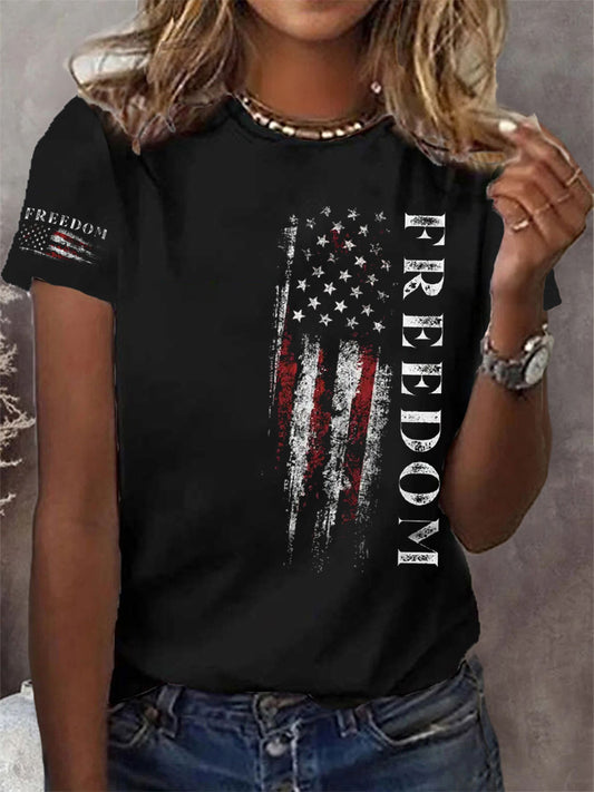 Women's Freedom USA Flag Print Casual Tee