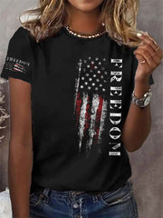 Women's Freedom USA Flag Print Casual Tee