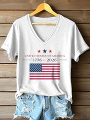 Women's USA 1776-2026 Print V-Neck T-Shirt